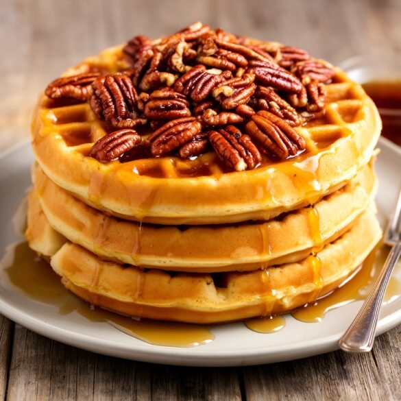 Delicious Cinnamon-Glazed Sweet Potato Waffles with Maple Pecan Topping