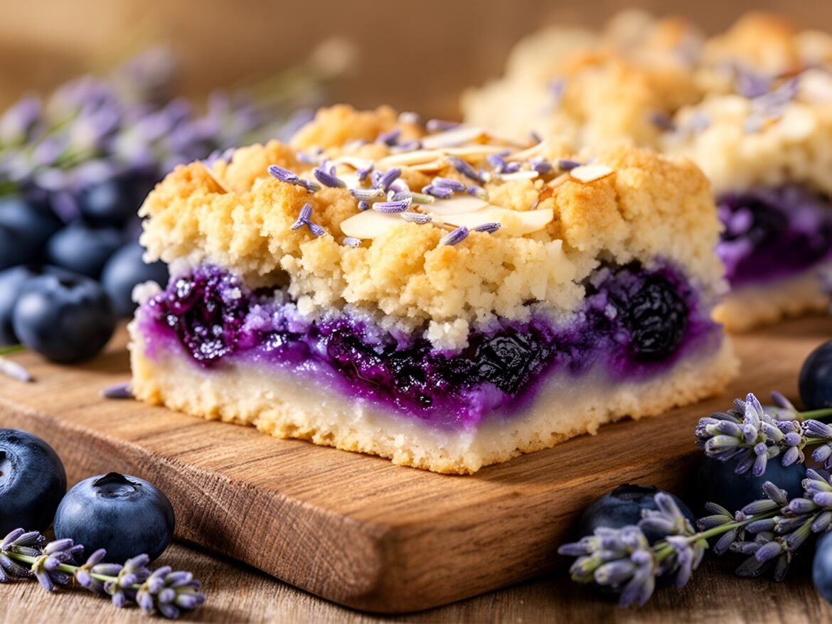 Delightfully Floral Blueberry Almond Crumble Bars