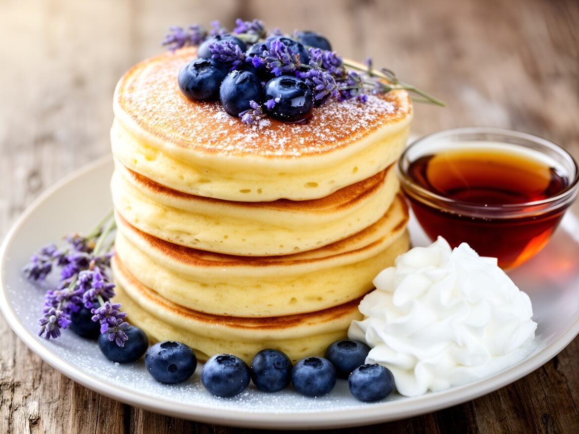 Fluffy Blueberry-Lavender Pancakes Stack