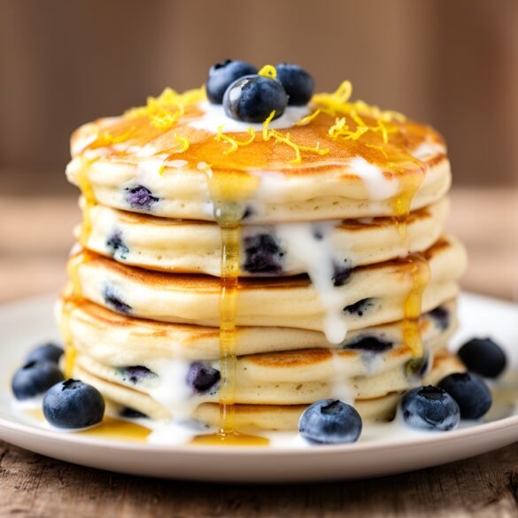 Fluffy Lemon-Blueberry Quinoa Pancakes with Honey Yogurt Drizzle