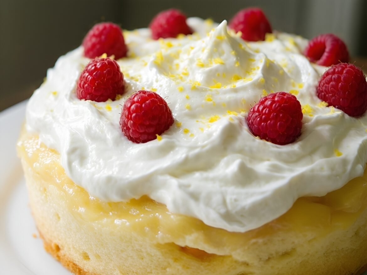 Fluffy Raspberry-Lemon Cloud Cake with Whipped Cream