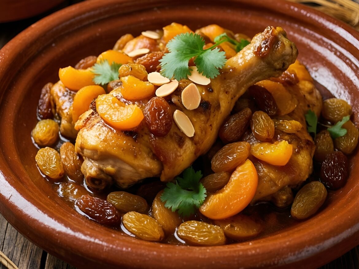 Fragrant Apricot-Almond Chicken Tagine with Golden Raisins