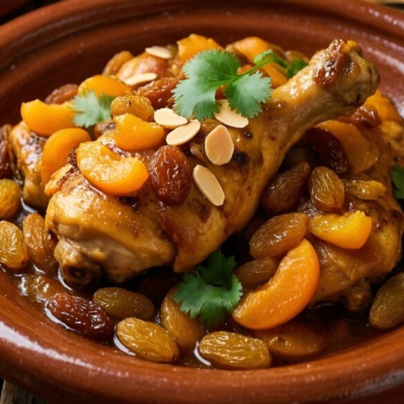 Fragrant Apricot-Almond Chicken Tagine with Golden Raisins