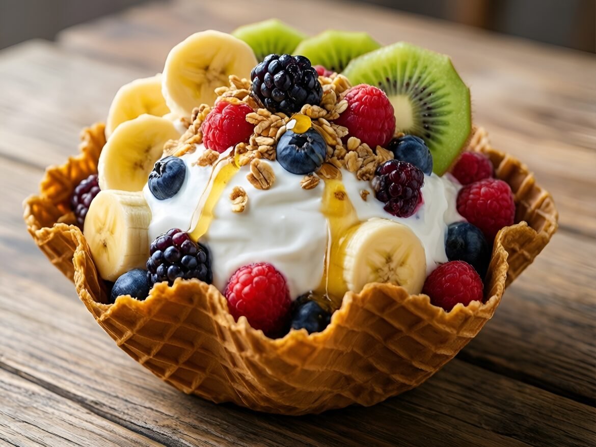 Fruit-Filled Yogurt Parfaits in Waffle Bowls