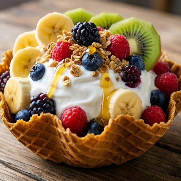 Fruit-Filled Yogurt Parfaits in Waffle Bowls