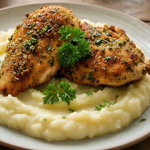 Garlic-Herb Crusted Chicken with Silky Cauliflower Purée