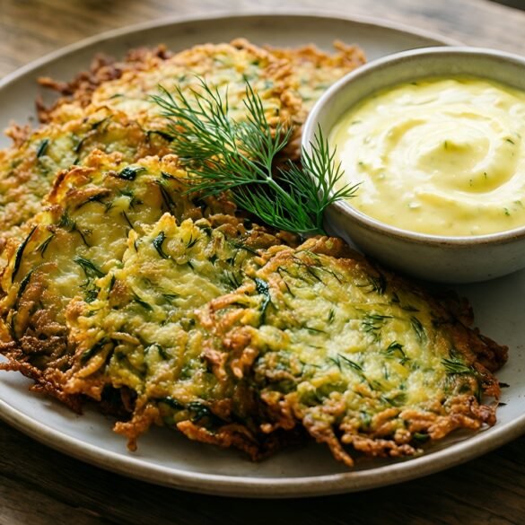 Golden Crispy Zucchini Fritters with Zesty Lemon-Dill Sauce