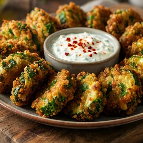 Golden Crispy Zucchini-Walnut Bites with Fiery Feta Dip