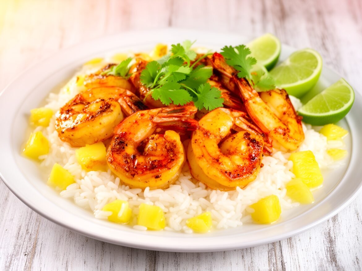Grilled Caribbean Spiced Shrimp with Pineapple-Coconut Rice