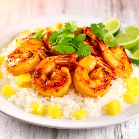Grilled Caribbean Spiced Shrimp with Pineapple-Coconut Rice