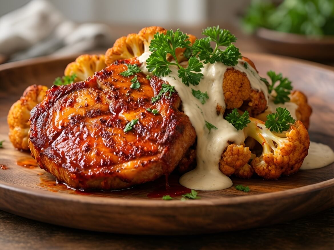 Harissa-Glazed Cauliflower Steaks with Creamy Tahini Drizzle