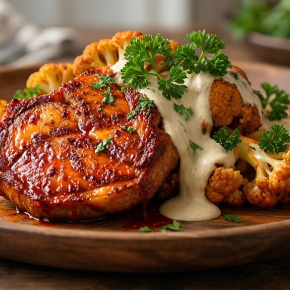 Harissa-Glazed Cauliflower Steaks with Creamy Tahini Drizzle
