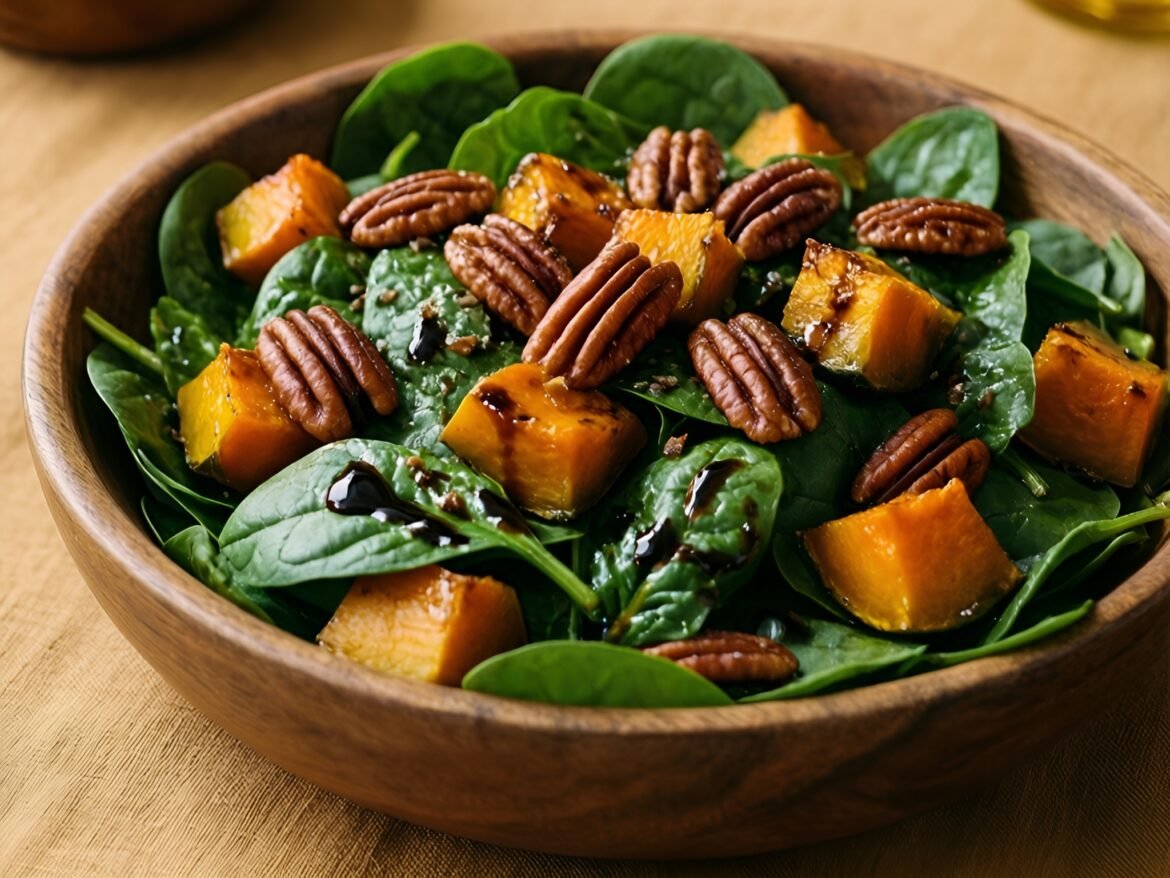 Harvest Delight Pumpkin-Spinach Salad with Spiced Pecans