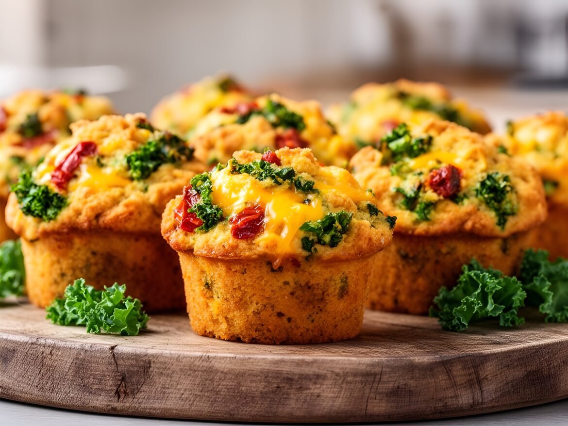 Hearty Kale and Cheddar Muffins with Sun-Dried Tomatoes