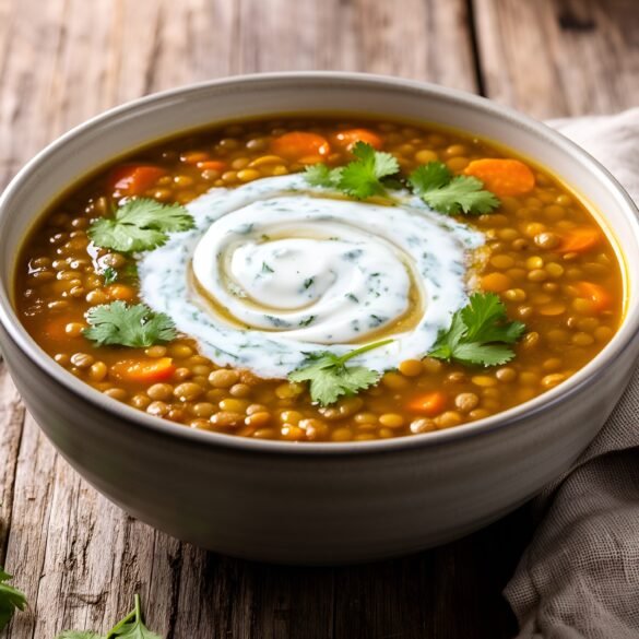 Hearty Spiced Lentil and Carrot Soup with Cilantro Yogurt Swirl
