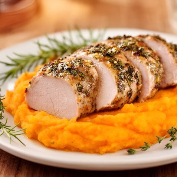 Herb-Infused Garlic Pork Tenderloin with Creamy Sweet Potato Purée