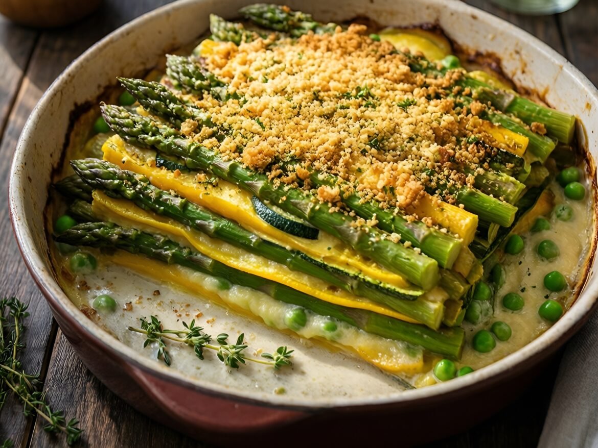 Herbed Spring Vegetable Gratin with Crunchy Topping