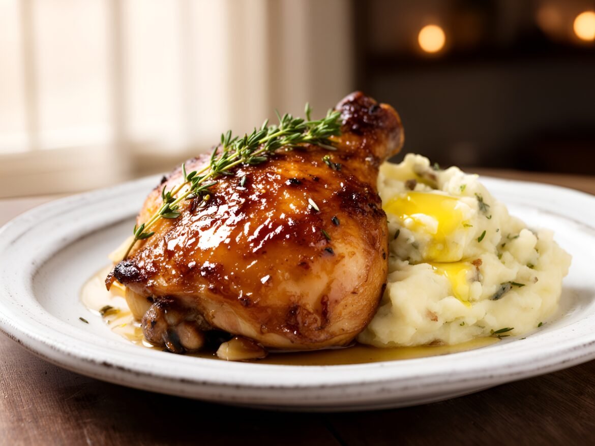 Honey-Balsamic Glazed Roasted Chicken Thighs with Creamy Garlic Mashed Potatoes