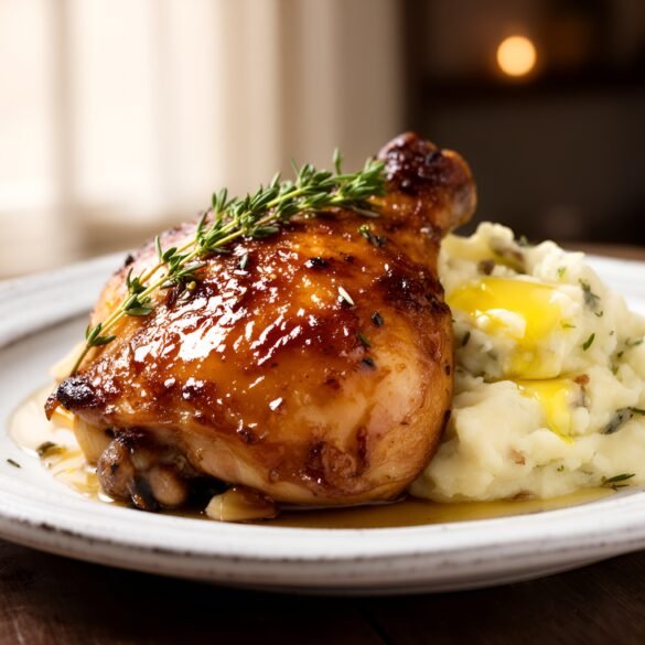 Honey-Balsamic Glazed Roasted Chicken Thighs with Creamy Garlic Mashed Potatoes