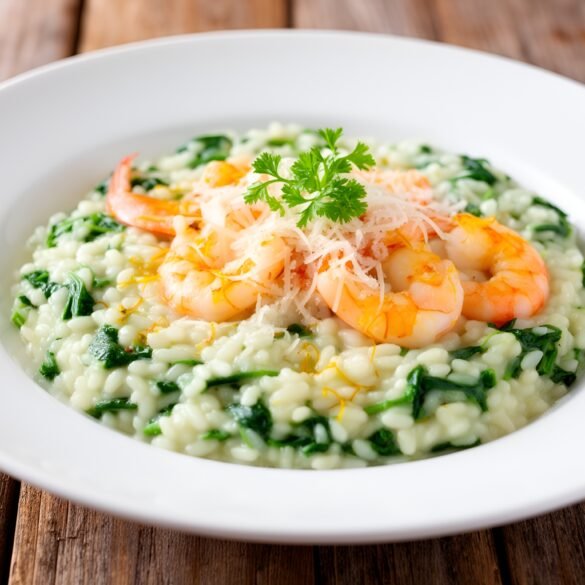 Lemon-Garlic Shrimp Risotto with Saffron and Spinach