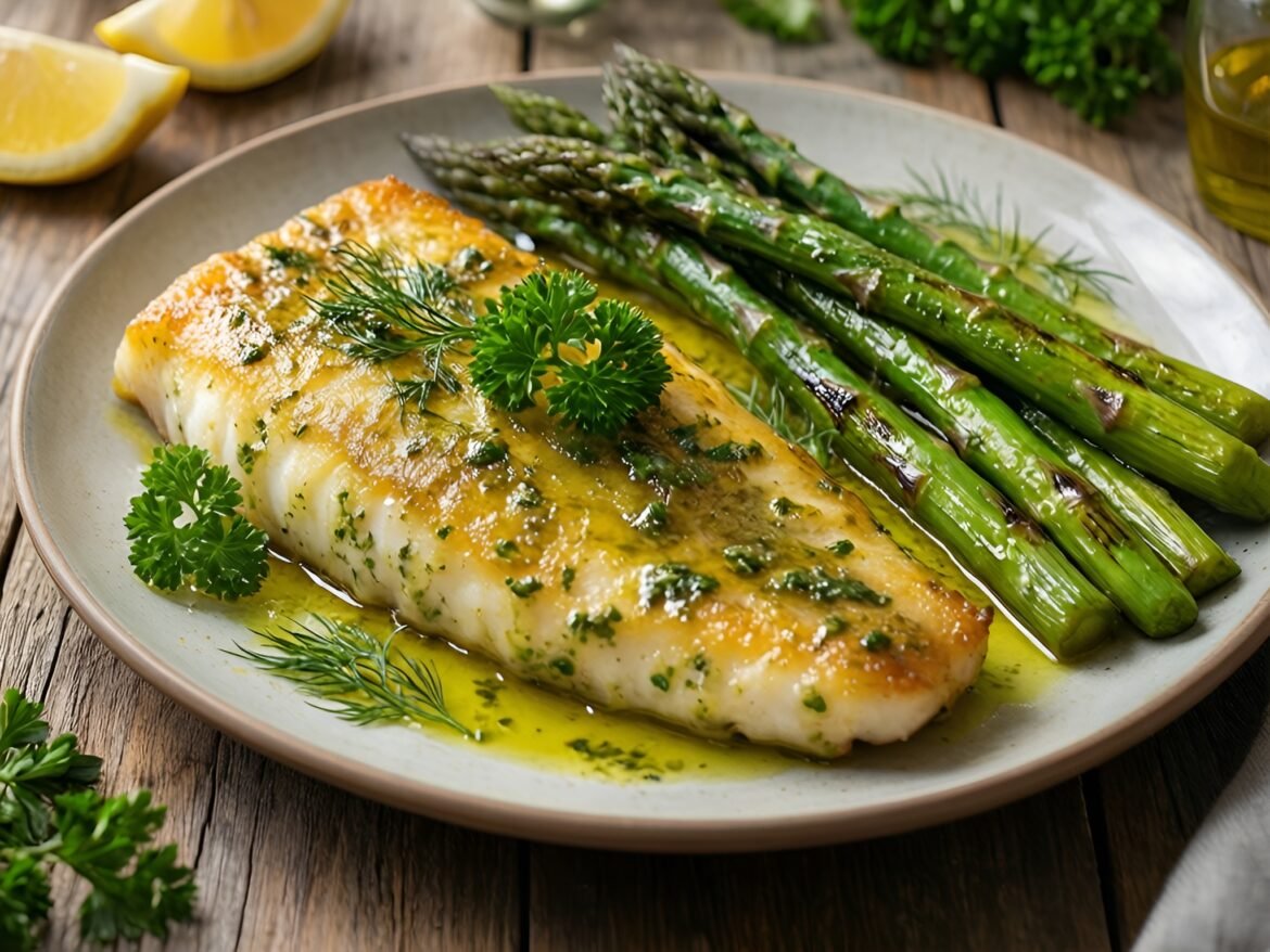 Lemon Herb-Butter Cod with Asparagus Delight