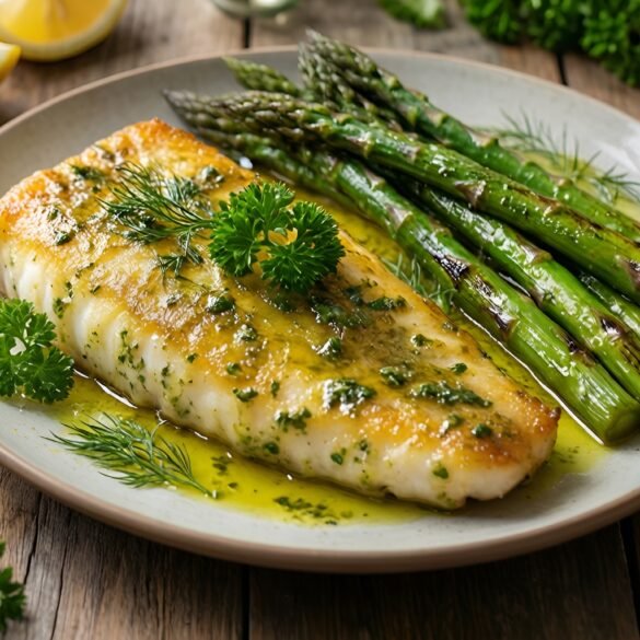 Lemon Herb-Butter Cod with Asparagus Delight