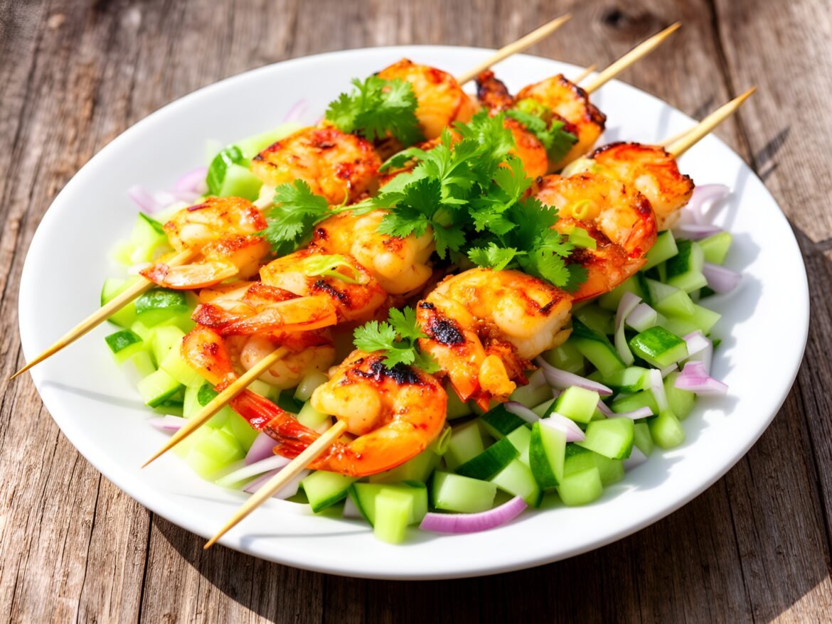 Lemongrass-Infused Grilled Shrimp Skewers with Cucumber Salad