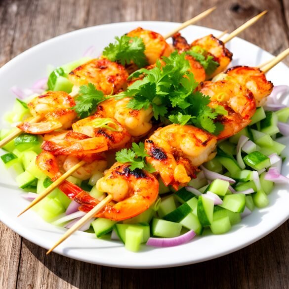 Lemongrass-Infused Grilled Shrimp Skewers with Cucumber Salad