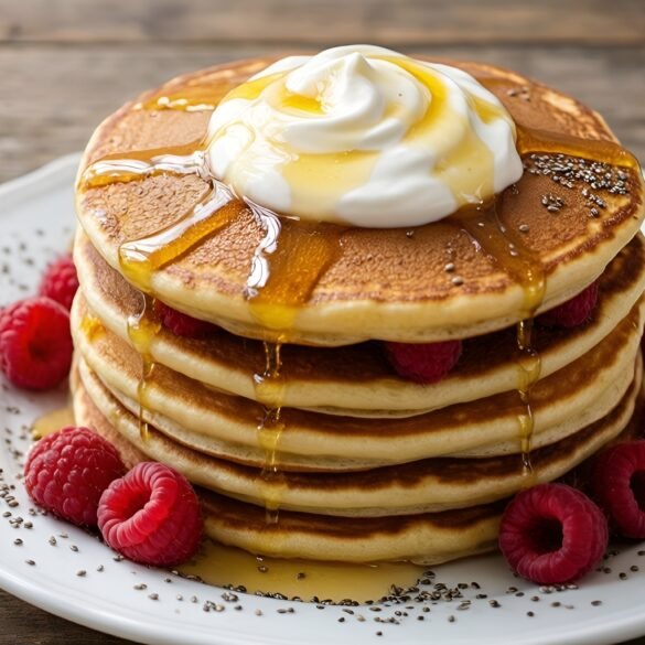 Light and Fluffy Raspberry-Chia Pancakes with Honey-Infused Yogurt