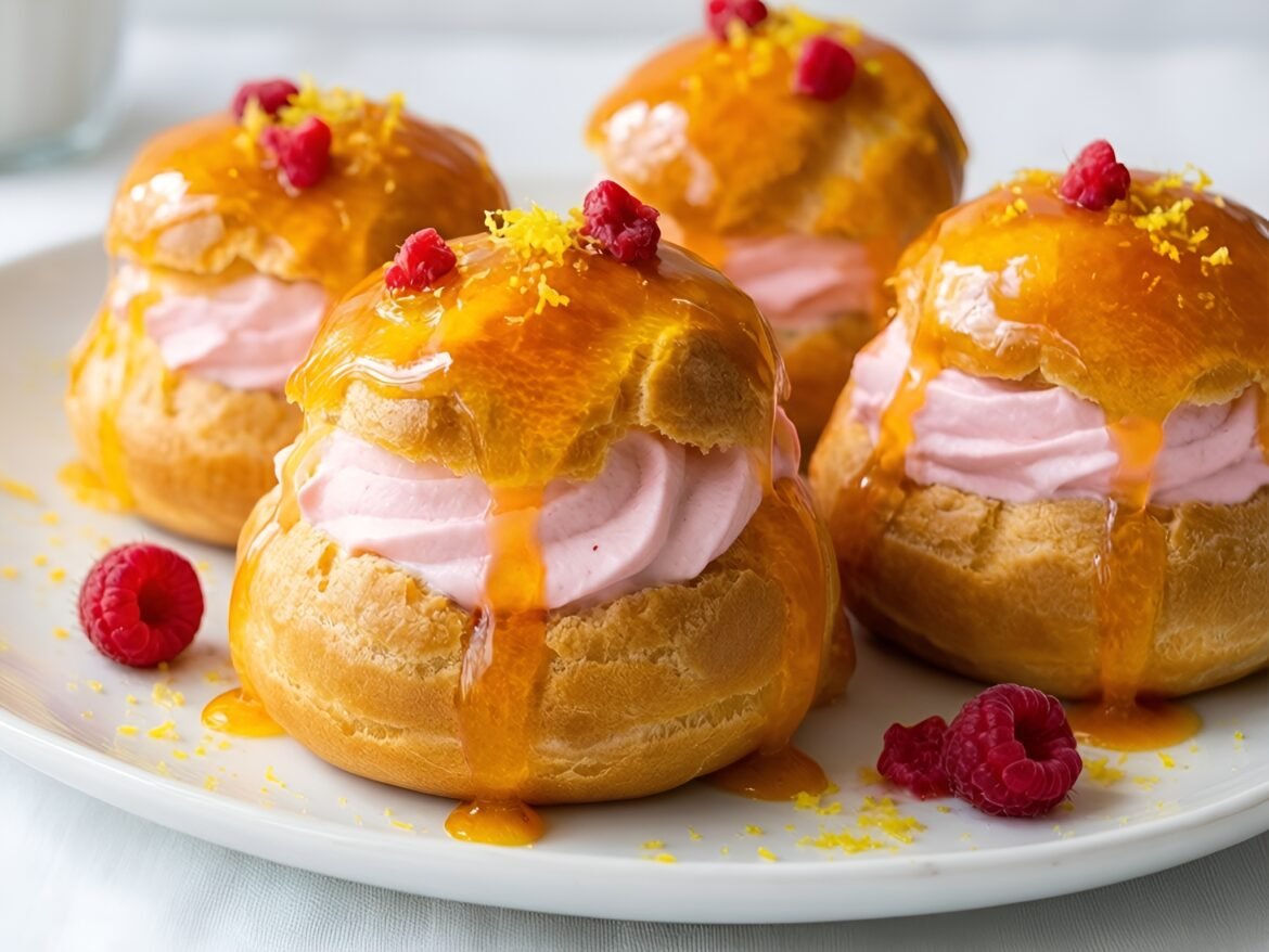 Luscious Coconut-Raspberry Cream Puffs with Bright Citrus Glaze