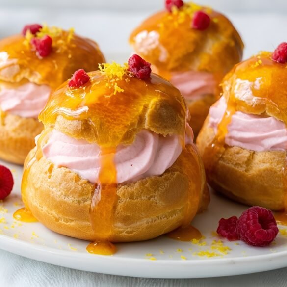 Luscious Coconut-Raspberry Cream Puffs with Bright Citrus Glaze