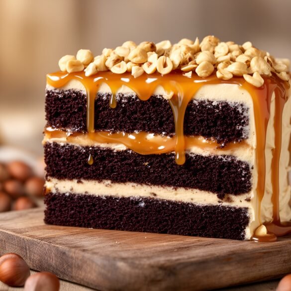Lusciously Layered Chocolate Hazelnut Caramel Ripple Cake