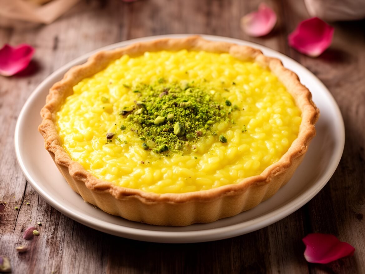 Luxurious Saffron and Rose Rice Pudding Tart
