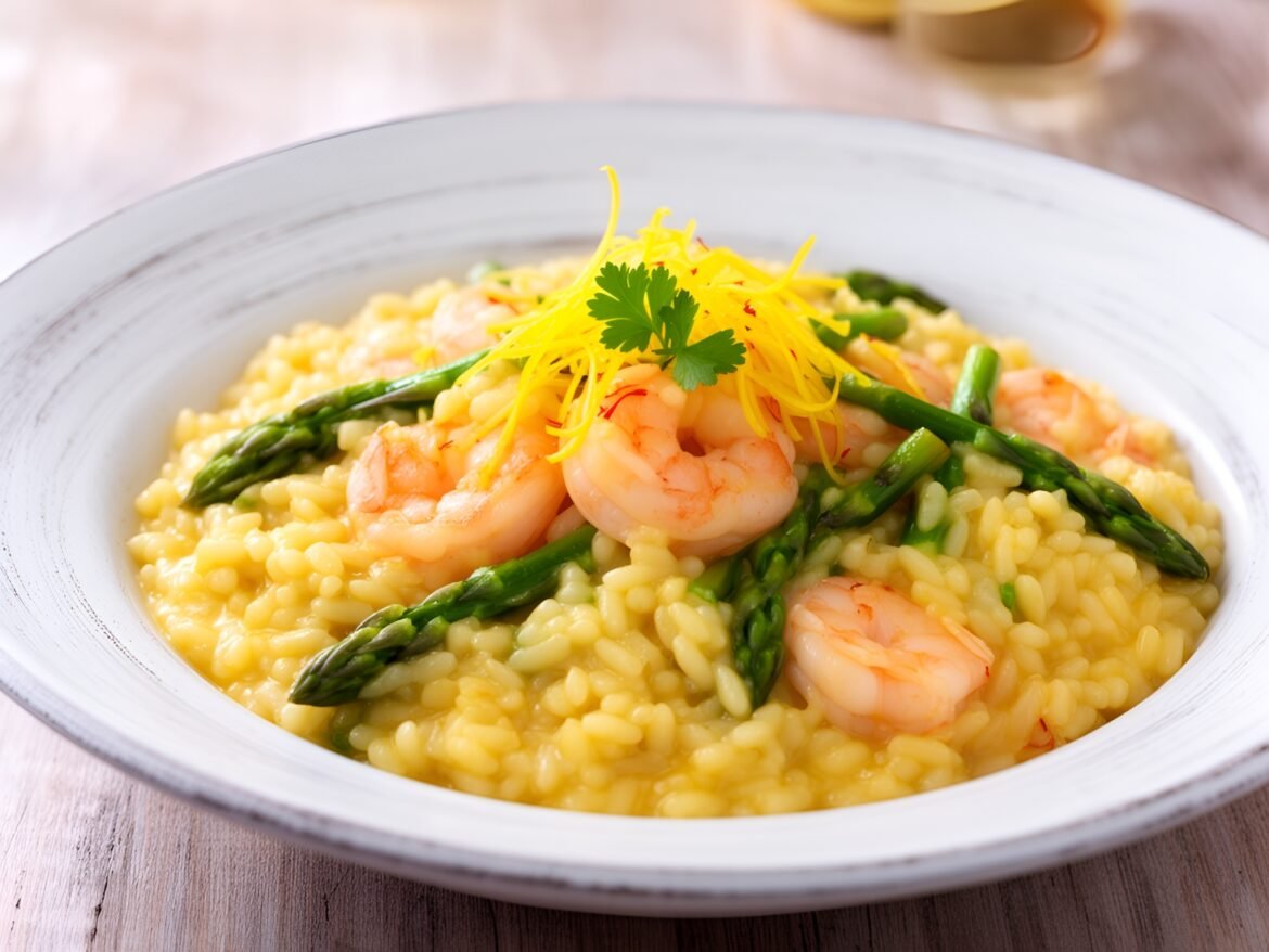 Luxurious Saffron-Infused Shrimp & Asparagus Risotto with Lemon Zest