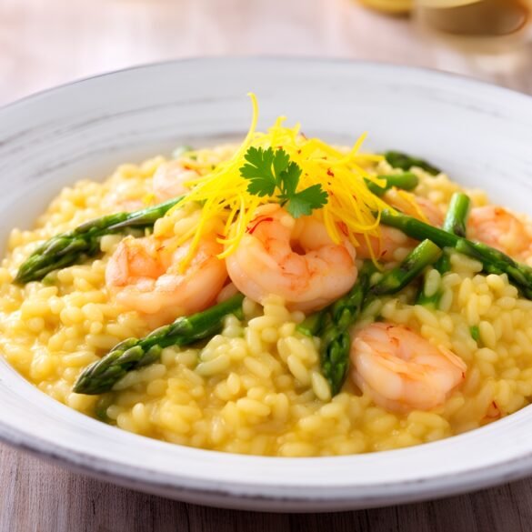 Luxurious Saffron-Infused Shrimp & Asparagus Risotto with Lemon Zest