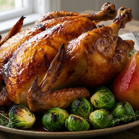 Maple-Balsamic Roasted Chicken with Sweet Pears and Brussels Sprouts