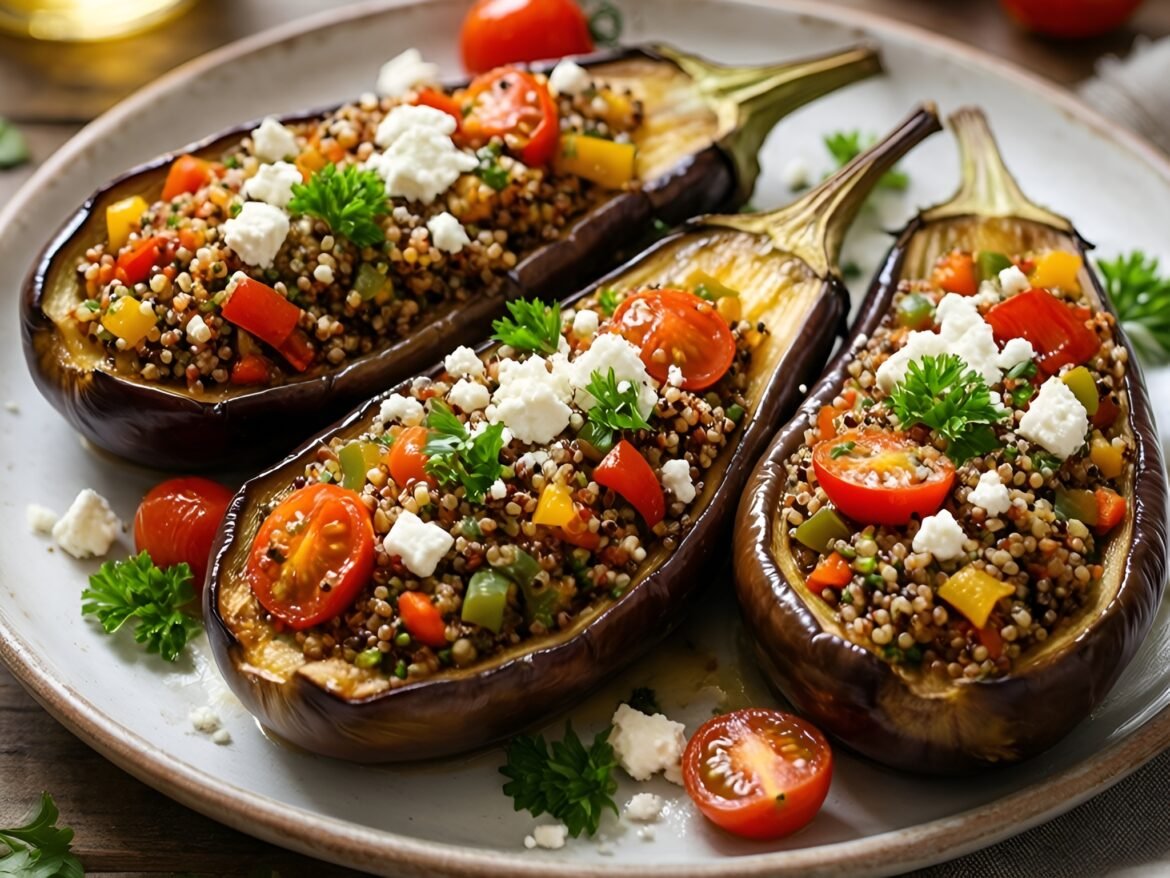 Mediterranean Quinoa-Stuffed Eggplant Boats