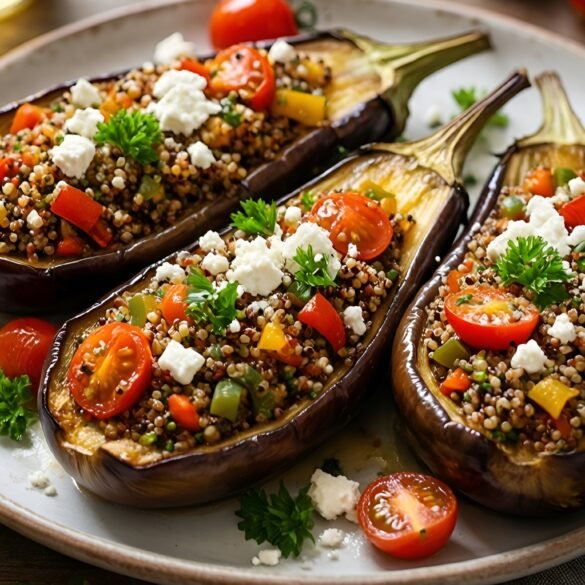 Mediterranean Quinoa-Stuffed Eggplant Boats