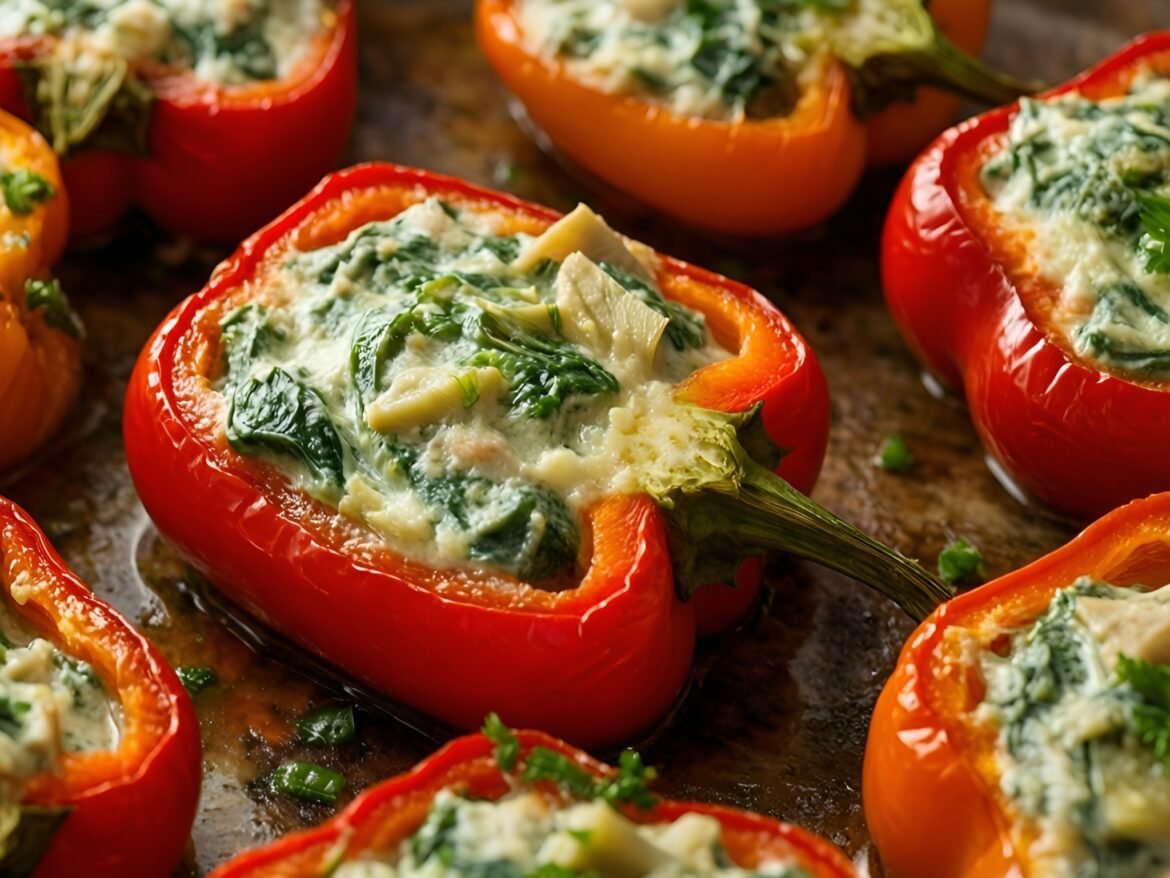 Mini Peppers Stuffed with Savory Spinach and Artichoke Delight