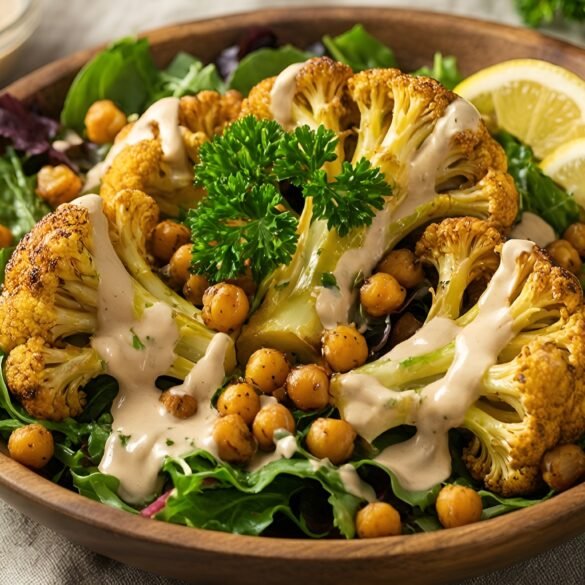 Nourishing Roasted Cauliflower and Chickpea Salad with Creamy Tahini Dressing