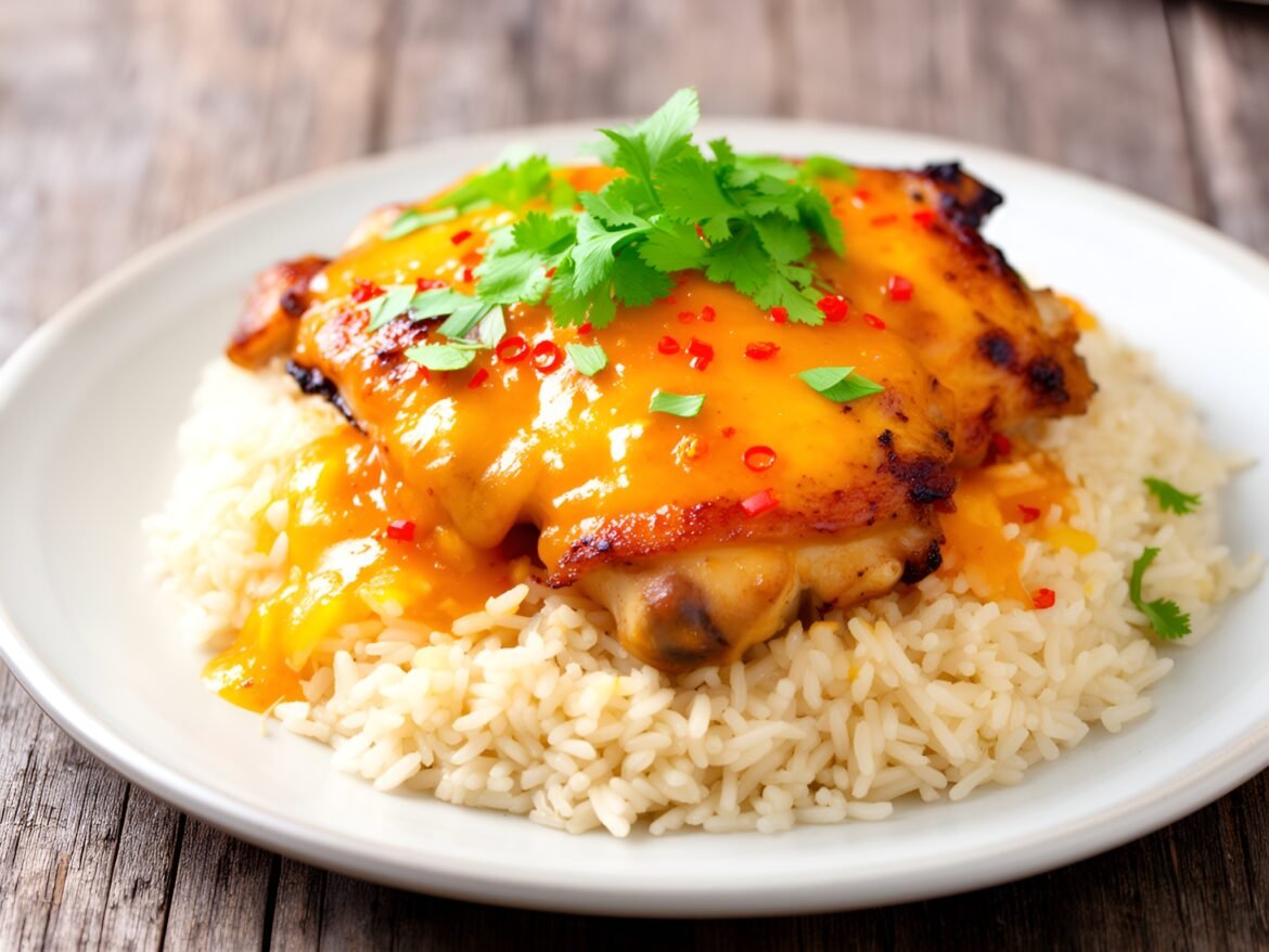 Piquant Mango-Glazed Chicken Thighs with Coconut Rice