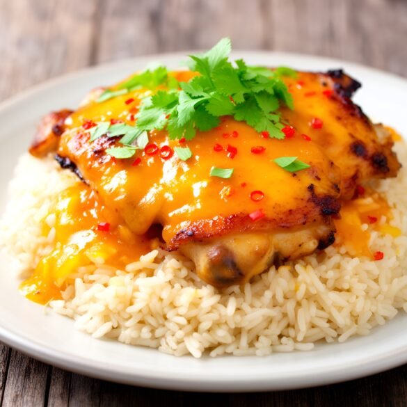 Piquant Mango-Glazed Chicken Thighs with Coconut Rice