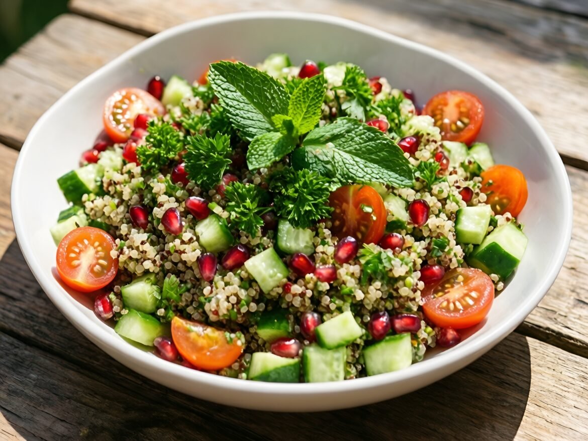 Pomegranate-Infused Quinoa Tabbouleh with Cucumber Vinaigrette