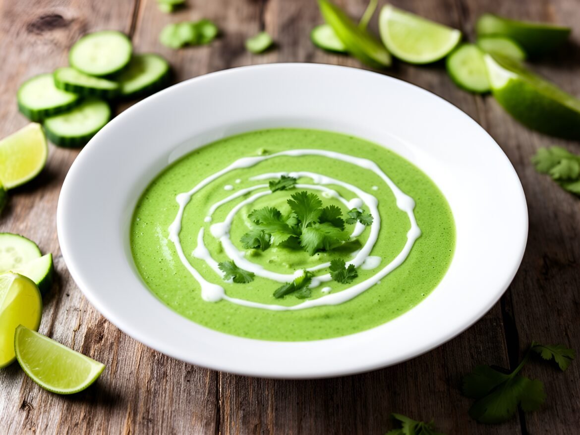 Refreshing Avocado-Cucumber Gazpacho with Tangy Cilantro-Lime Drizzle