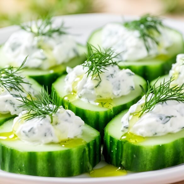 Refreshing Cucumber Bites Filled with Herbed Cream Cheese and Dill Drizzle