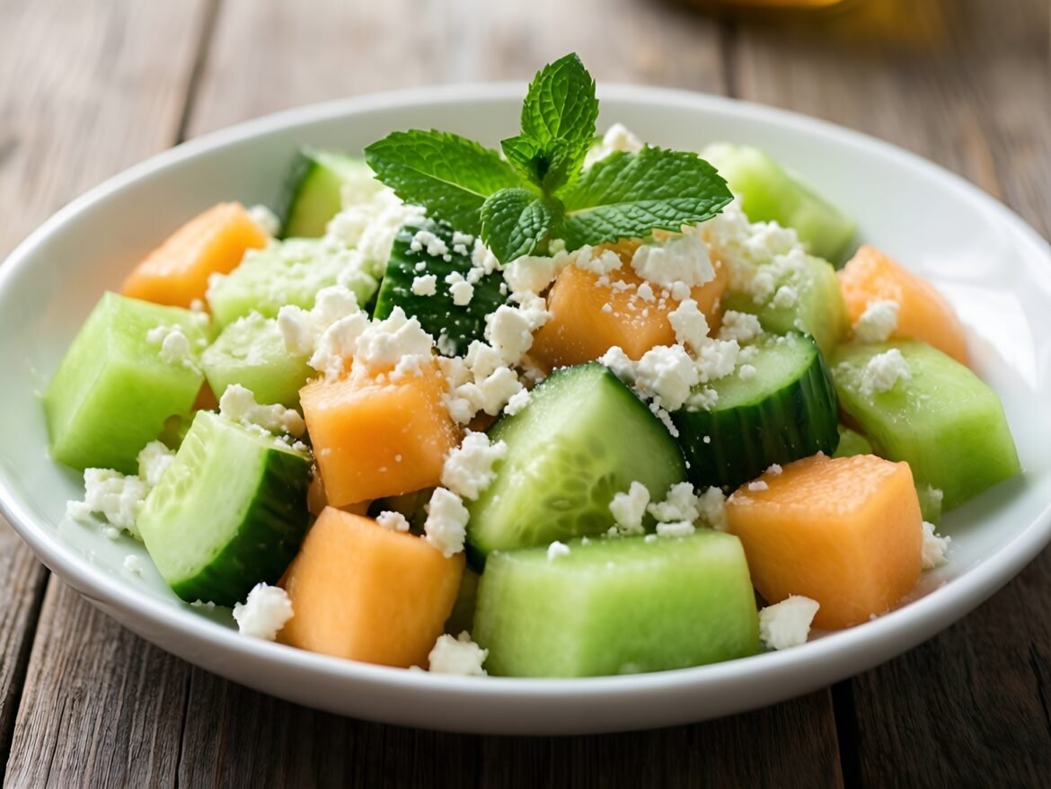 Refreshing Cucumber-Mint Melon Salad with Feta Crumble