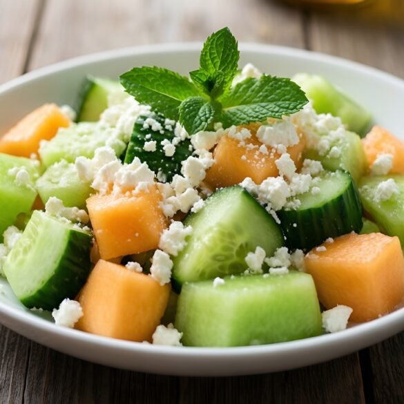 Refreshing Cucumber-Mint Melon Salad with Feta Crumble