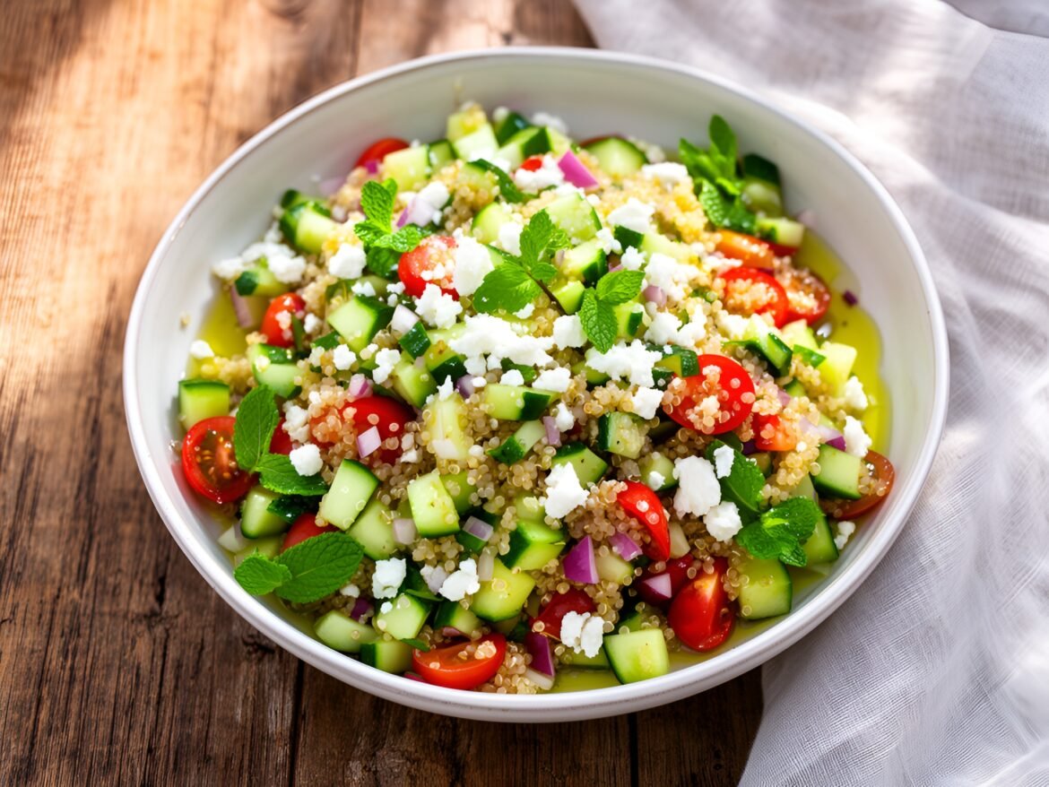 Refreshing Cucumber-Mint Quinoa Salad with Feta Crumbles