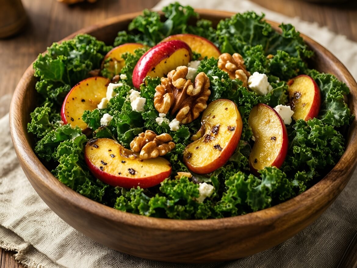 Rustic Autumn Harvest Kale Salad with Spiced Apples