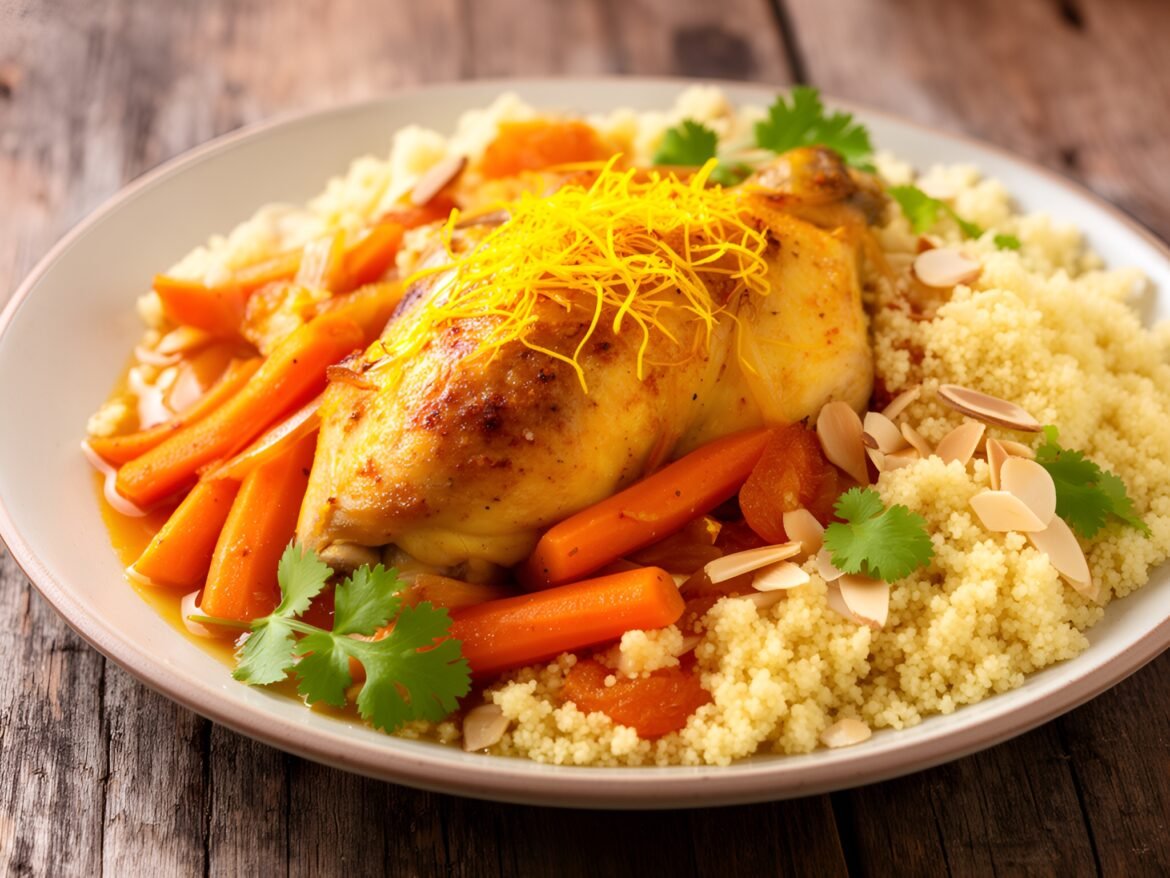Saffron-Infused Chicken Tagine with Sweet Apricot Couscous